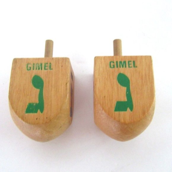 Vintage natural wood dreidels - set of 2 - large size 2 1/2" - Hanukkah games - Picture 6 of 6